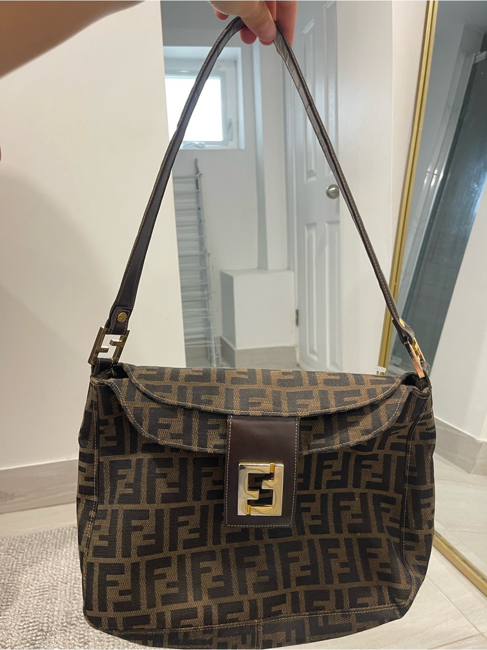 Vintage Fendi Mama Baguette Zucca FF Monogram Canvas Shoulder Bag Brown - Picture 3 of 16